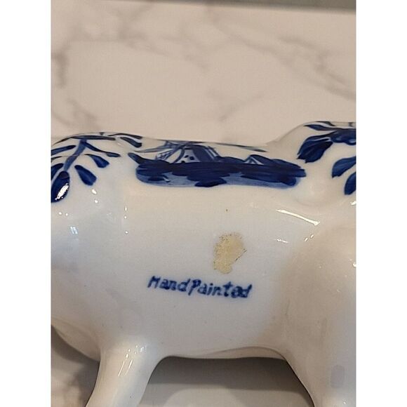 Blue Delft Cow Shaped Creamer Classic Blue & White Windmill & Floral Design 6" - Picture 5 of 8
